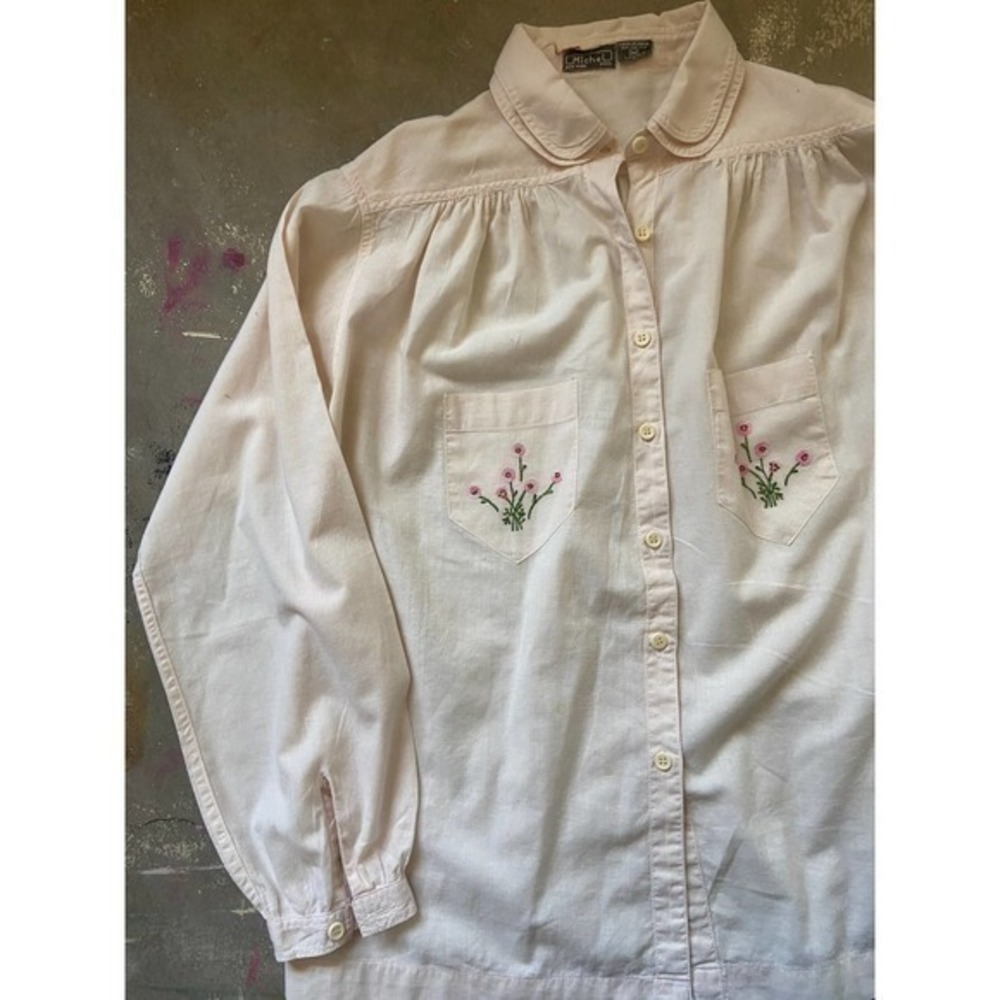 Vintage Peasant Top, India Cotton, 60s 70s Floral Embroidered stitch, handmade - Picture 14 of 15